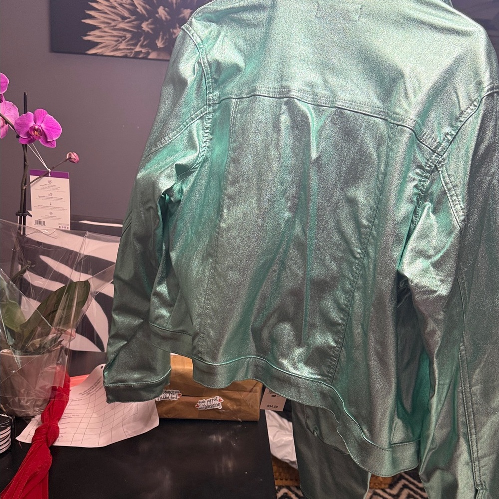 Ashley Stewart Shimmering Teal Jean Jacket - Picture 4 of 7